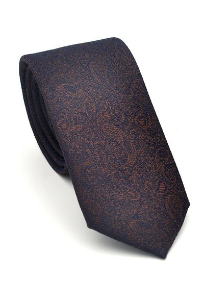 Gaffy Slim Fit Tie with Shawl Pattern Brown Woven Fabric Handkerchief // Sdk-2508-4