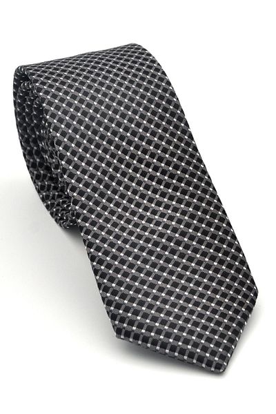 Gaffy White Small Square Pattern Smoked Woven Fabric Slim Fit Tie with Handkerchief // Sdk-2511-6