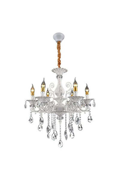 ALC-Shop Candelabru SANSSOUCI 6xE14 Cristal si Metal – Design Clasic, Inaltime Ajustabila, Alb Argintiu