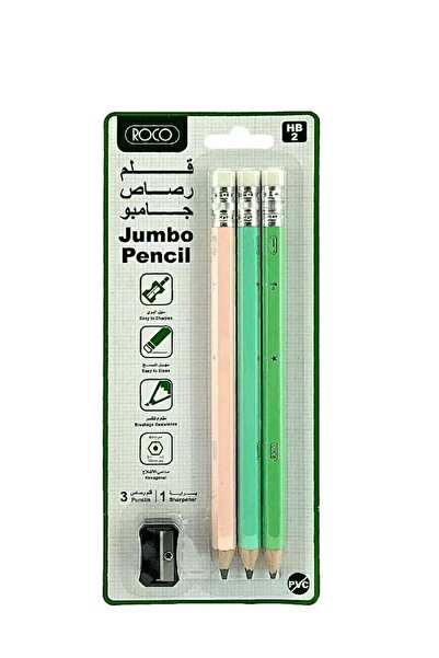 Roco مجموعة أقلام رصاص سداسية باستيل - ٢HB مع ممحاة، عبوة من ٤ قطع