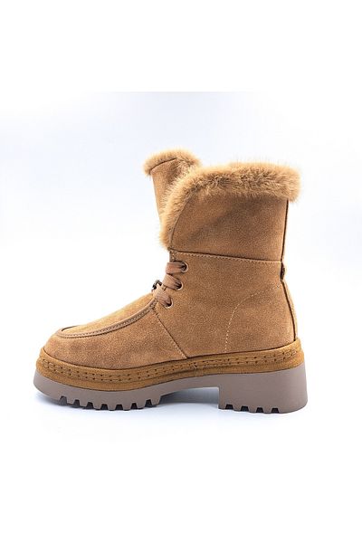 Guja Genuine Suede Leather Inside Genuine Lamb Fur Camel Beige Women's Boots