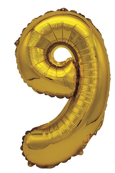 SDX Market Balon folie metalizată aurie, Mirific Party, Numărul 9, 40 cm, Auriu
