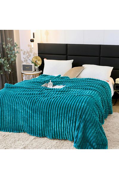 JOJO HOME Fluffy striped cocolino blanket, double bed, PCD-01, turquoise, 200 x 230 cm