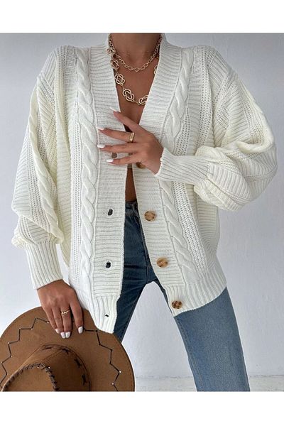 SLAW REZZ Women's Hair Knitted Patterned Knitwear Cardigan 4 Button Knitwear Cardigan