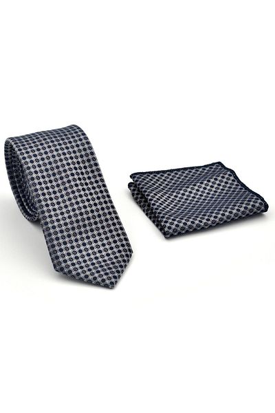 Gaffy Smoked Mixed Pattern Gray Woven Fabric Handkerchief Slim Fit Tie // Sdk-2502-4