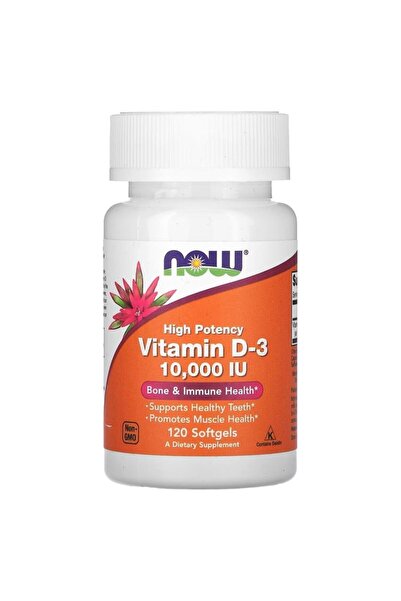 Now , D3 Vitamini, Yüksek Etkili, 10.000 IU, 120 Yumuşak Kapsül