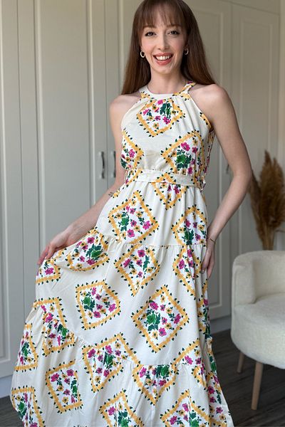 Dilay Gökoğlu Butik Halter Neck Floral Midi Dress