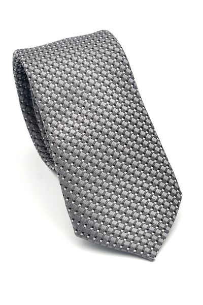 Gaffy White Small Square Pattern Gray Woven Fabric Slim Fit Tie with Pocket Square // Sdk-2511-4
