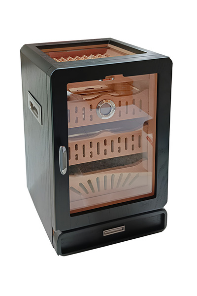 PremiumQuality Siyah Aksesuar Çekmeceli Camlı Sedir Humidor Puro Kutusu