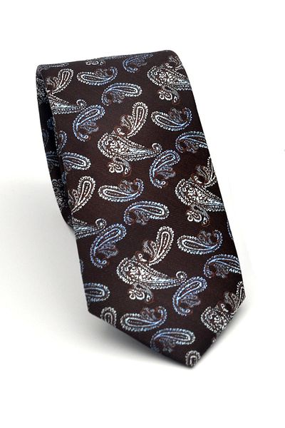 Gaffy Blue Shawl Pattern Brown Woven Fabric Slim Fit Tie with Handkerchief // Sdk-2507-5