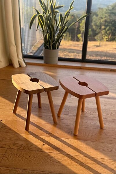 unboxdeco Almond Dekoratif Masif Ceviz Ahşap Yan Sehpa - Tabure