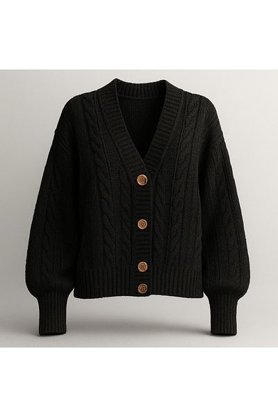 SLAW REZZ Women's Hair Knitted Patterned Knitwear Cardigan 4 Button Knitwear Cardigan