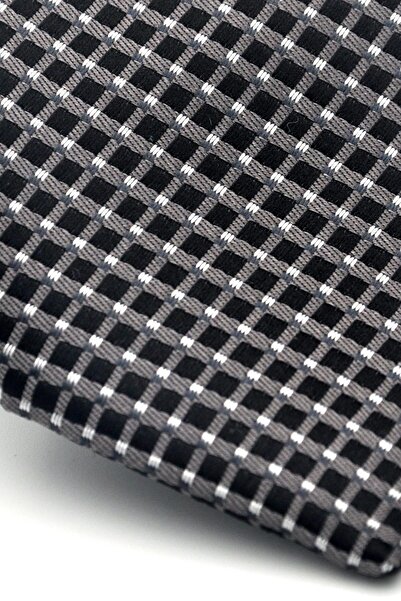 Gaffy White Small Square Pattern Smoked Woven Fabric Slim Fit Tie with Handkerchief // Sdk-2511-6
