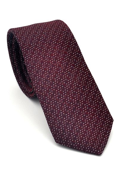 Gaffy White Crumb Patterned Burgundy Woven Fabric Slim Fit Tie with Handkerchief // Sdk-2504-3