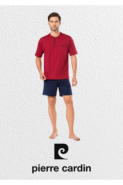 Pierre Cardin Men's Clothing Burgundy Combed Cotton 3-Piece Short Sleeve Pajama Set (2 Socks Gift) L1.Pc.5370.001
