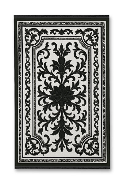 Rugs Modern Halı MOSSO Siyah Tema Kenar Detaylı Çiçek Motifli Desen Dokuma Ta...