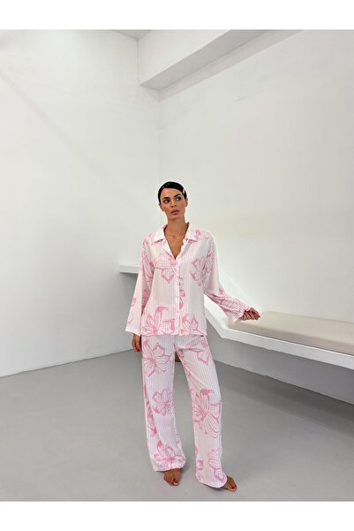 PJ’S ME Set de pijamale din bumbac cu model de flori roz