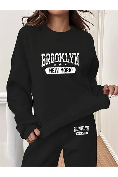 FUFLUNS Brooklyn New York Printed Unisex Oversize Circle Neck Bottom/Up Tracksuit Set