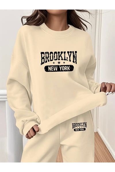 FUFLUNS Brooklyn New York Printed Unisex Oversize Circle Neck Bottom/Up Tracksuit Set