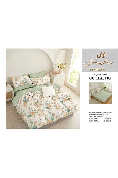 FIONNA.RO Fine Bed Linen With Elastic - Green Boem