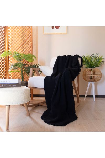Püskül Tekstil Luxury Muslin Throw Blanket Wide 135X170Cm-100% Cotton Soft Quality Muslin Sofa Cover & Shawl