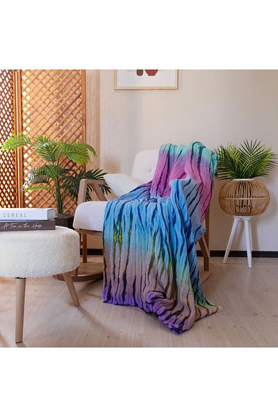 Püskül Tekstil Luxury Muslin Throw Blanket Wide 135X170Cm-100% Cotton Soft Quality Muslin Sofa Cover & Shawl
