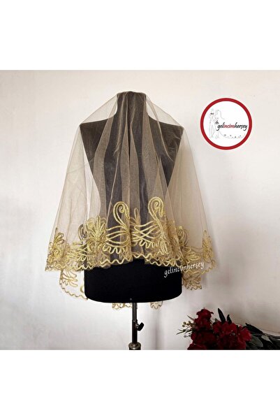Gelincimherşey Златна бродирана с хена булчинска воал