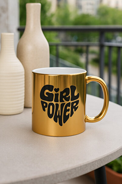 çokaş Pack of 3 Gold Color Coffee Mug Cups with Text Printed