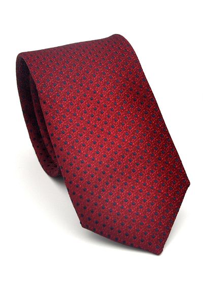 Gaffy Navy Blue Dot Patterned Burgundy Woven Fabric Slim Fit Tie with Handkerchief // Sdk-2510-3