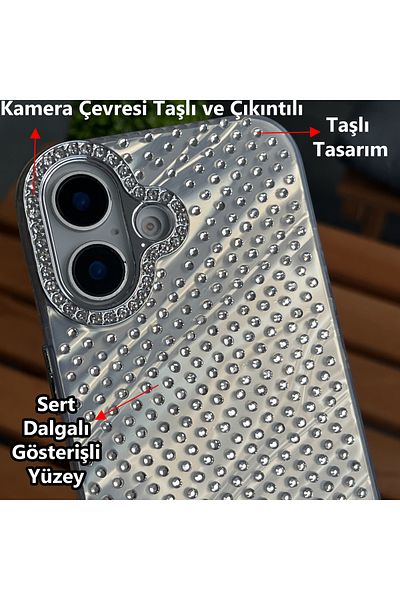 EDELFU iPhone 16 - Phone Case with Stone Camera Frame and Stone Design Glitter Show