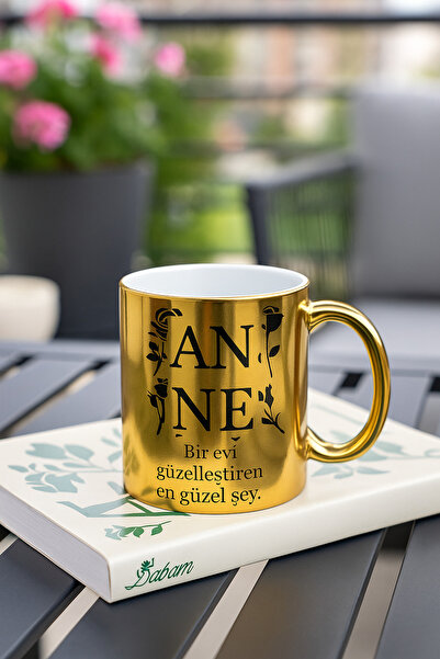 çokaş Pack of 3 Gold Color Coffee Mug Cups with Text Printed