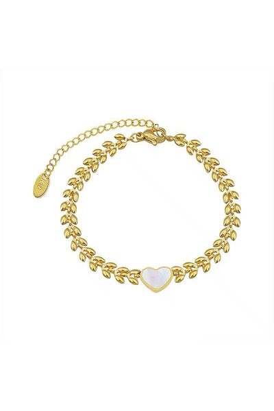 YONGA'S BOUTİQUE Gold Minimal Pearlescent Heart Detailed Bracelet