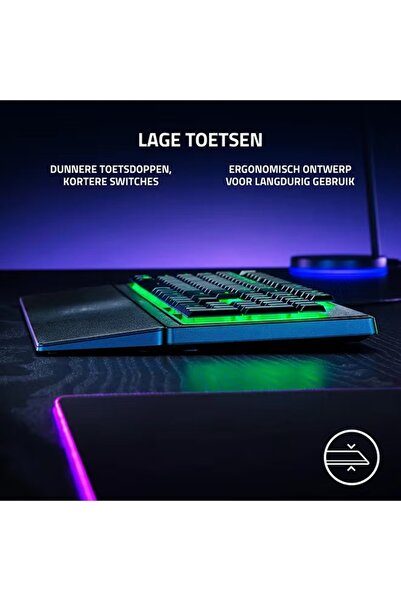 RAZER لوحة مفاتيح سلكية Ornata V3 X منخفضة الارتفاع مزودة بغشاء ميكانيكي باللون الأسود