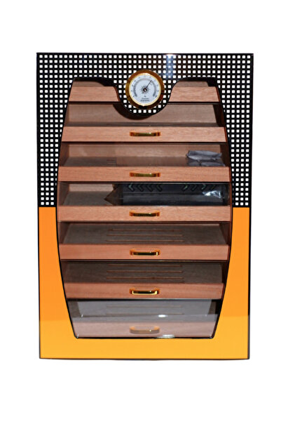COHİBA Sarı-Gri Nokta Desenli 7 Çekmeceli Sedir Humidor Puro Kutusu