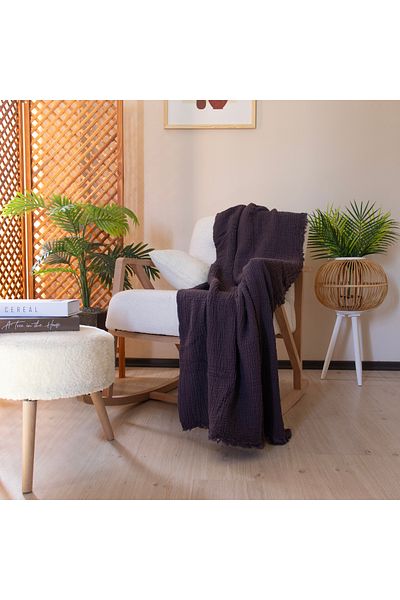 Püskül Tekstil Luxury Muslin Throw Blanket Wide 135X170Cm-100% Cotton Soft Quality Muslin Sofa Cover & Shawl