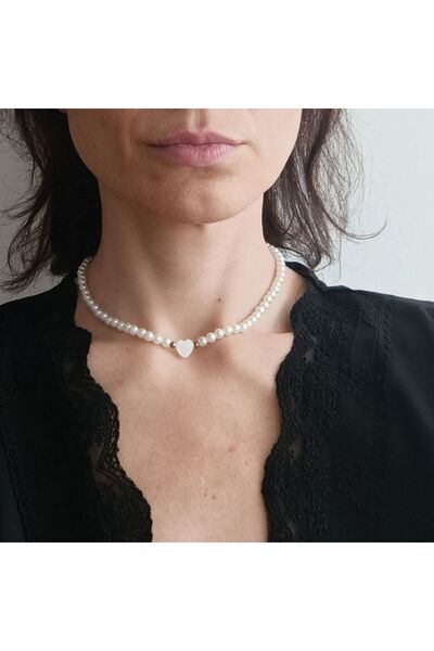 lor Colier choker elegant cu perle si element inima