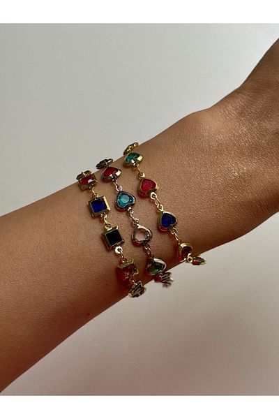 YOUES JEWELRY Steel Bracelet with Colorful Stones