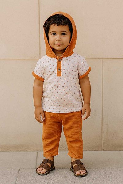 neocotton Muslin 2-Piece Children's Short Sleeve Hooded Set