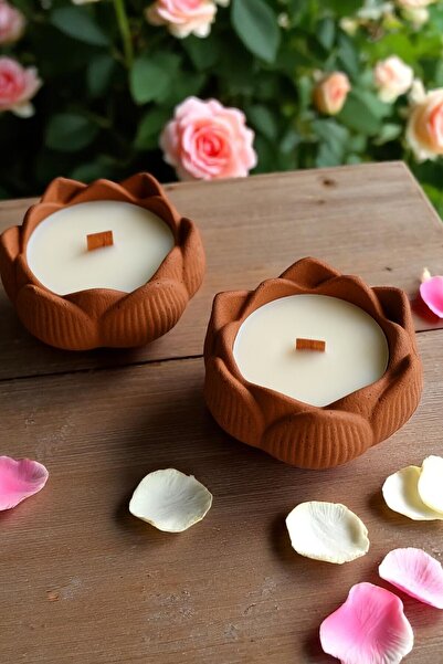 Bernami Pinterest 2' li Lotus Model Kiremit Rengi Beton Mum Seti