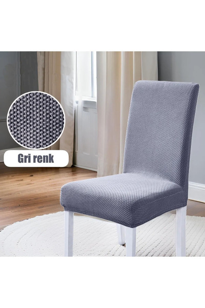 DEKORANLA Gri Bal Petek Desenli 6'lı Standart Lastikli Mutfak Sandalye Örtüsü