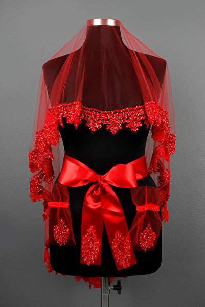 Mortex Kırmızı Boncuk Taş Kupon Vıp Gelin Seti – Kına Gecesi, Düğün, Nikah İç...