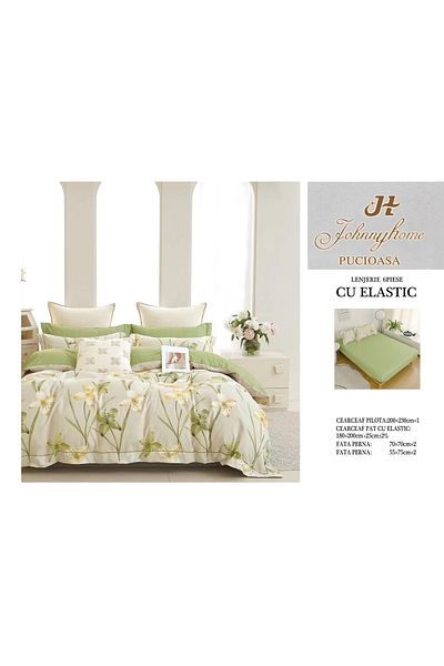 FIONNA.RO Finet Bed Linen With Elastic - Green Flowers