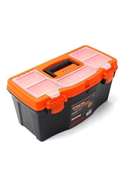 Tactix 19.5 Inch Plastic Tool Box with Carry Tray & Lid Compartments Black/Orange