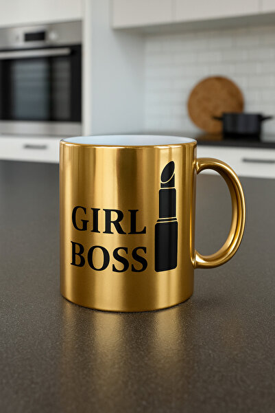 çokaş Pack of 3 Gold Color Coffee Mug Cups with Text Printed