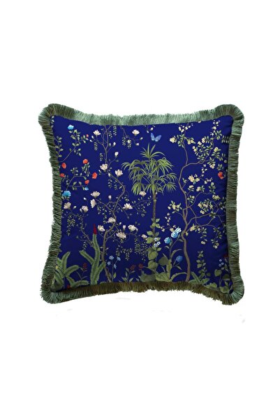 Adawall Navy Blue Flower Detailed Pillow/Pillow (Filler Bead Fiber, Nation. Washing and Fading Certificate)