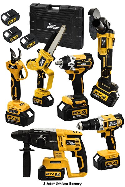 Newstar New Star 6'LI SET hilti+taşlama+somun s+vidalama+bağ makası+budama sarı