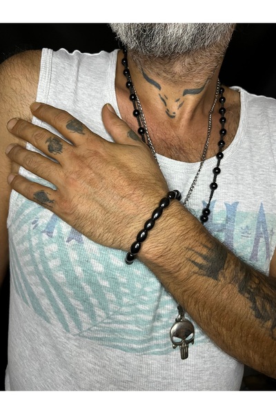 Mos Tespih Hematite Stone Barley Cut Natural Stone Bracelet