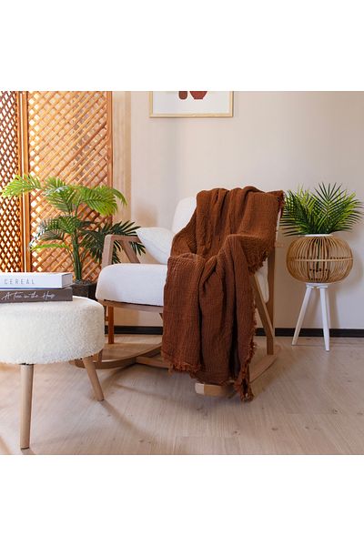Püskül Tekstil Luxury Muslin Throw Blanket Wide 135X170Cm-100% Cotton Soft Quality Muslin Sofa Cover & Shawl