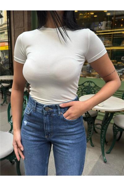 WeShaya Γυναικείο μπλουζάκι από βισκόζη με κοντό μανίκι εκρού