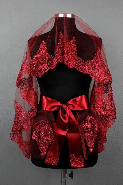 Mortex Bordo Güpürlü Pullu Gelin Seti – Kına Gecesi, Düğün, Nikah İçin Duvak ...